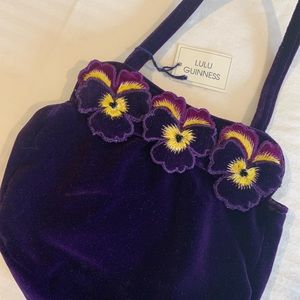 NWT Lulu Guinness Purple Velvet Pansy Bag